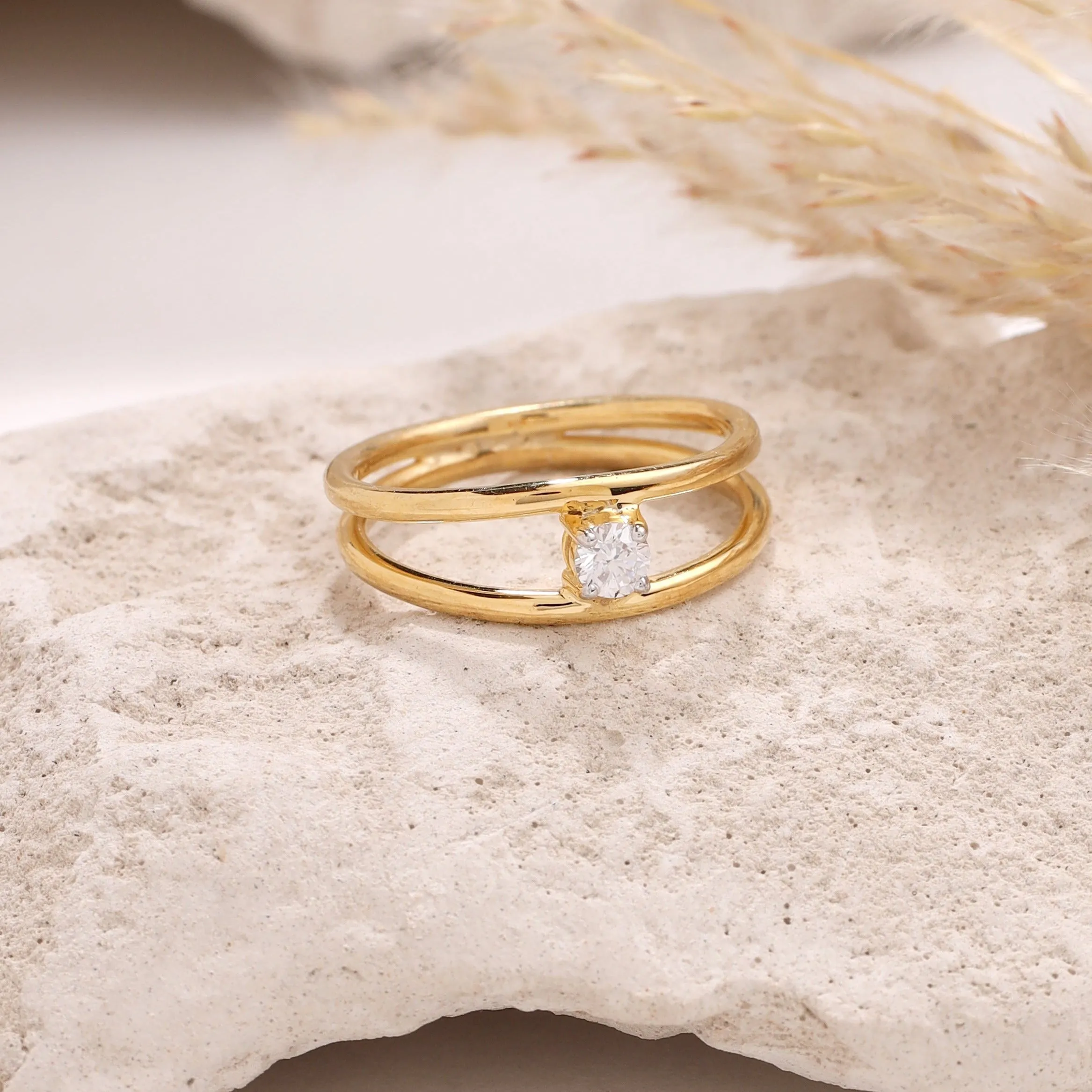 Solitaire Double Band Ring