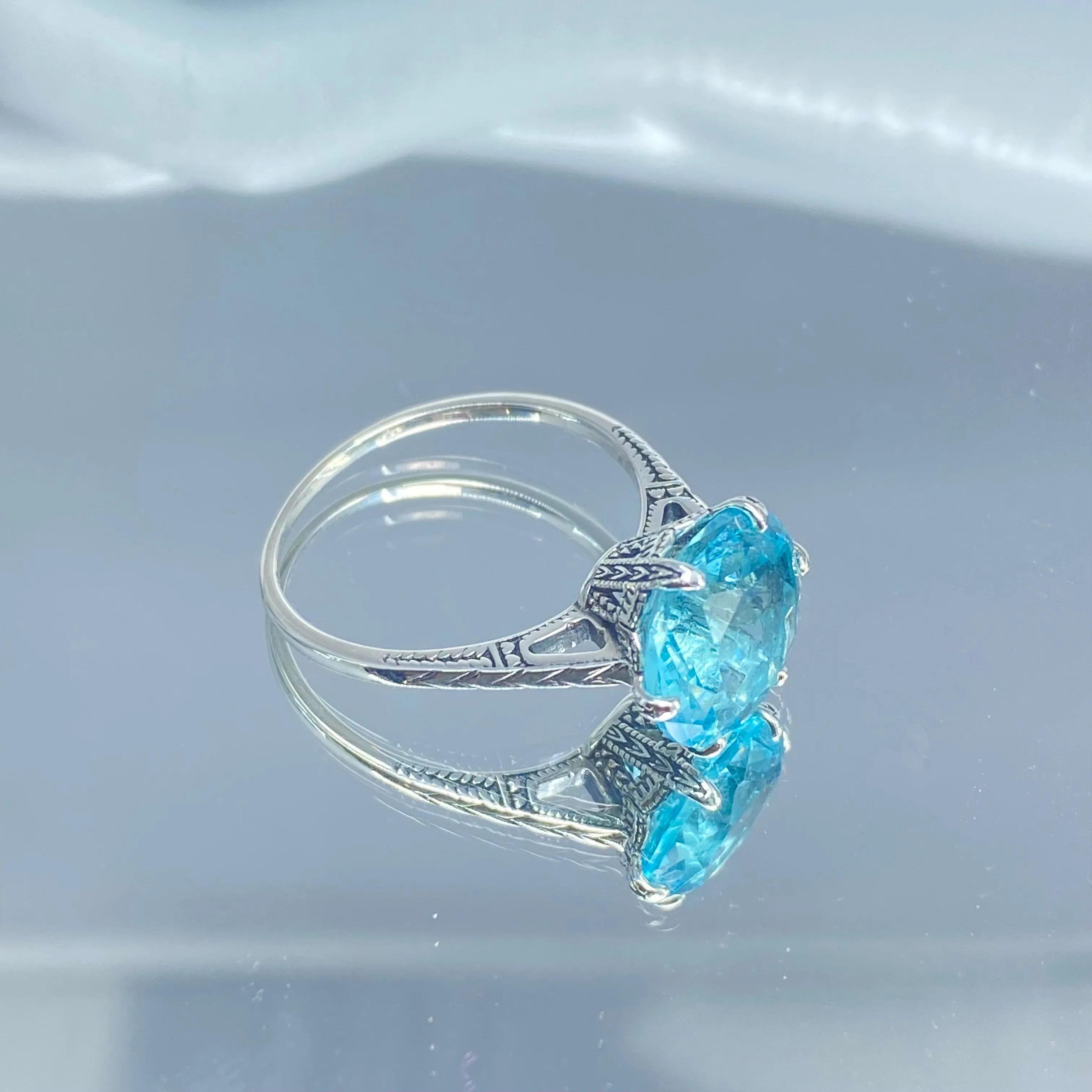 Solitaire Ring, Size 6, Aquamarine Blue Classic Jewelry #D37 - Ready to Ship