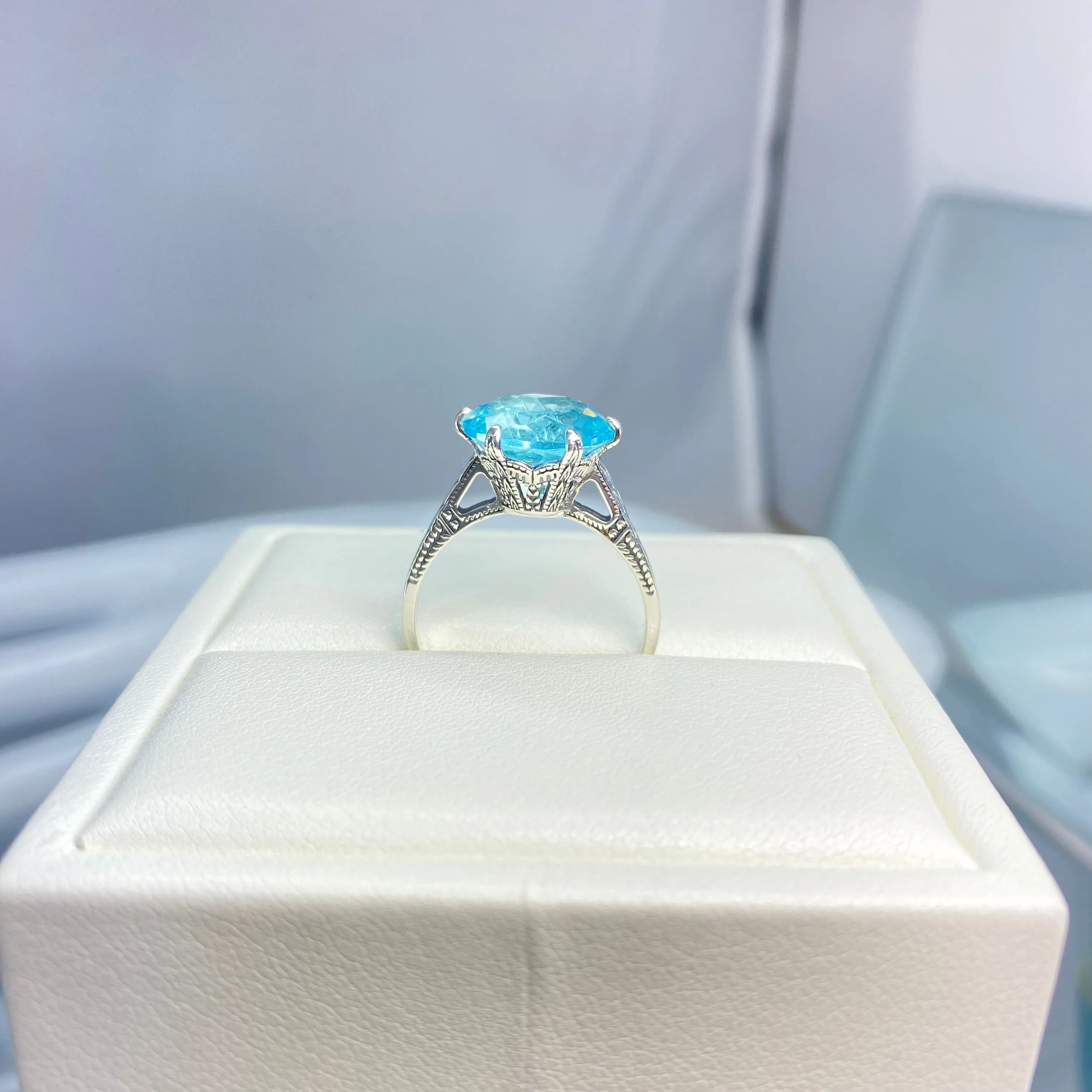 Solitaire Ring, Size 6, Aquamarine Blue Classic Jewelry #D37 - Ready to Ship