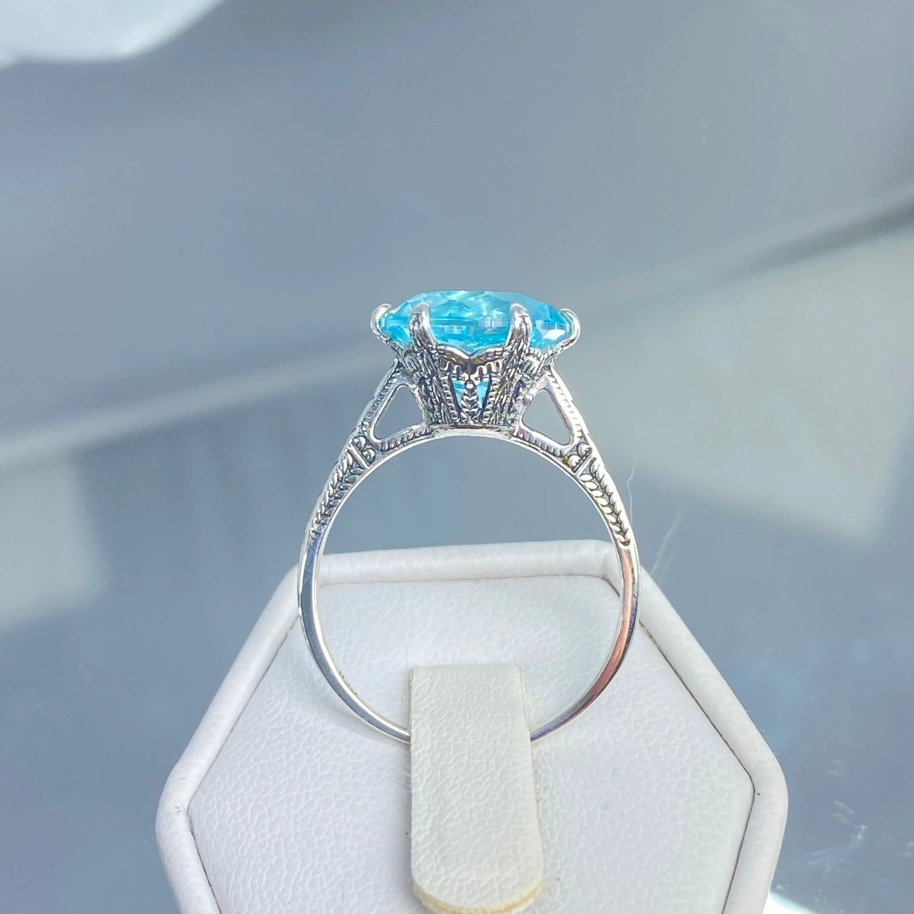 Solitaire Ring, Size 6, Aquamarine Blue Classic Jewelry #D37 - Ready to Ship