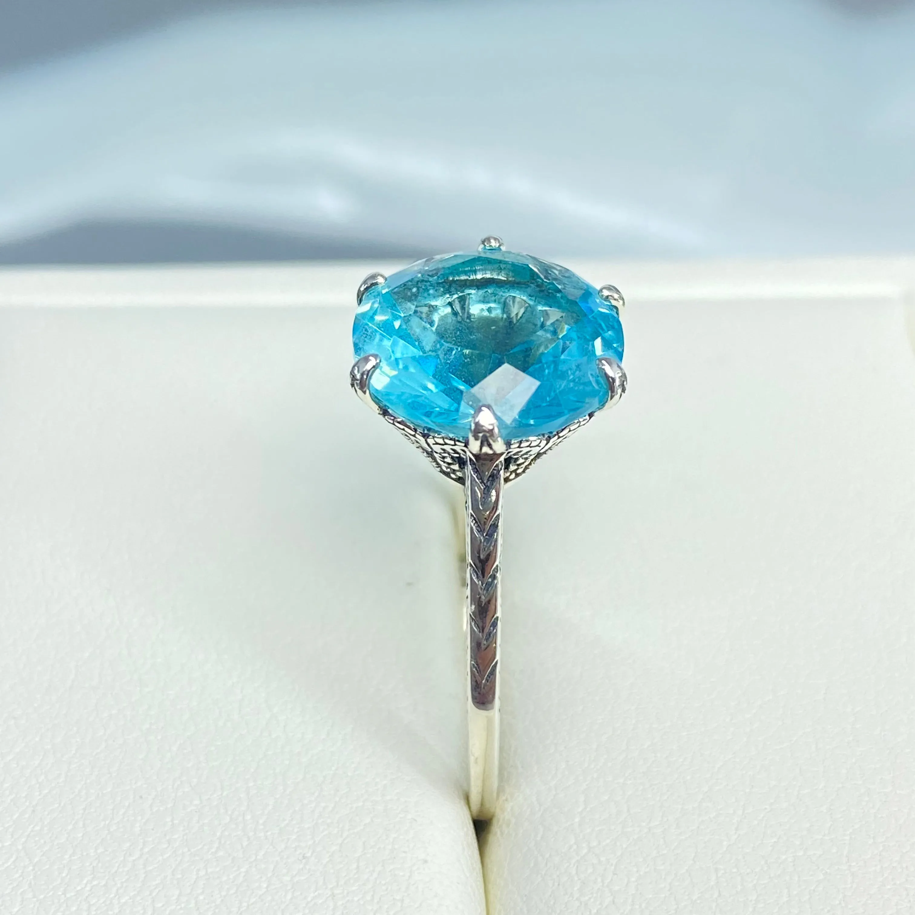 Solitaire Ring, Size 6, Aquamarine Blue Classic Jewelry #D37 - Ready to Ship