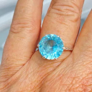 Solitaire Ring, Size 6, Aquamarine Blue Classic Jewelry #D37 - Ready to Ship