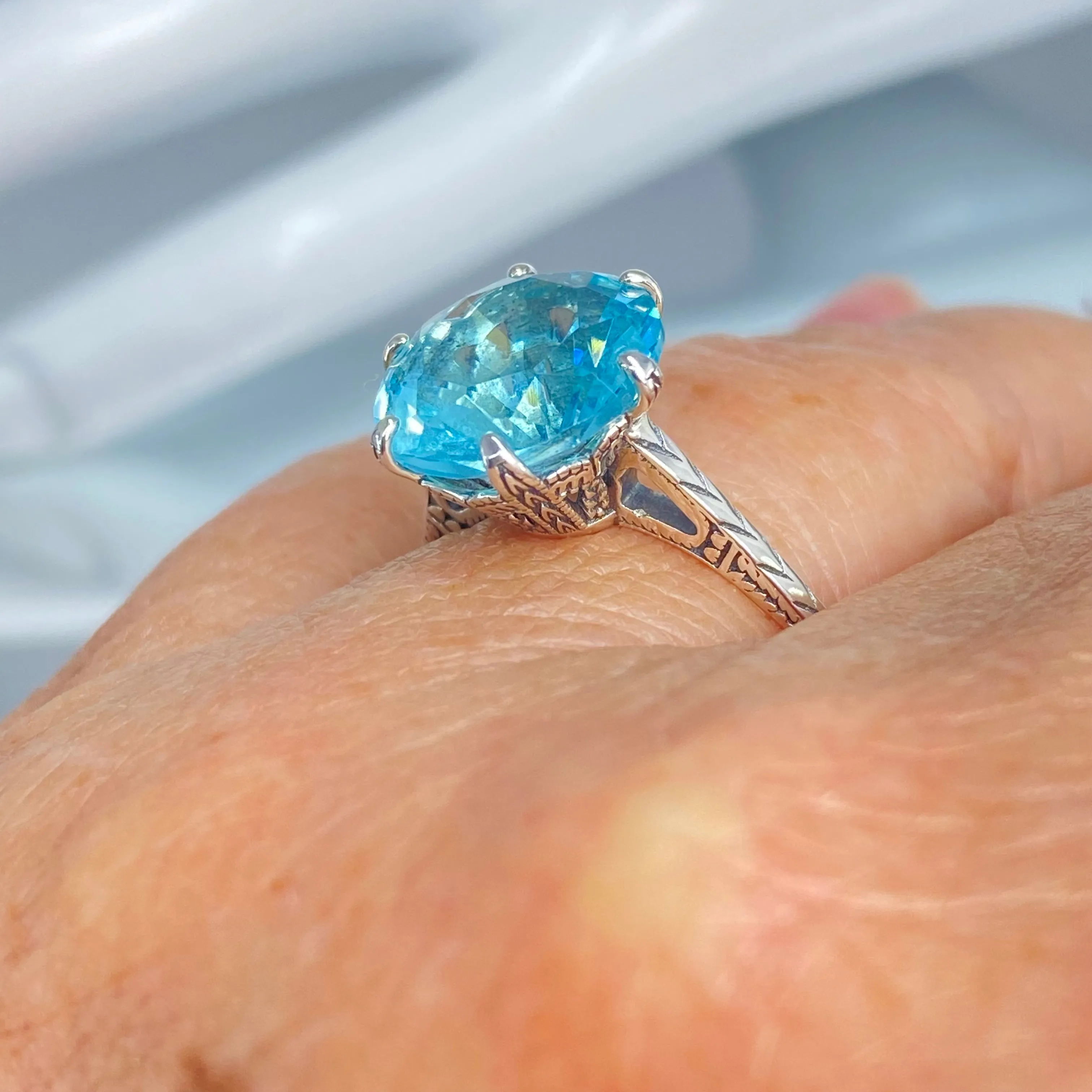 Solitaire Ring, Size 6, Aquamarine Blue Classic Jewelry #D37 - Ready to Ship