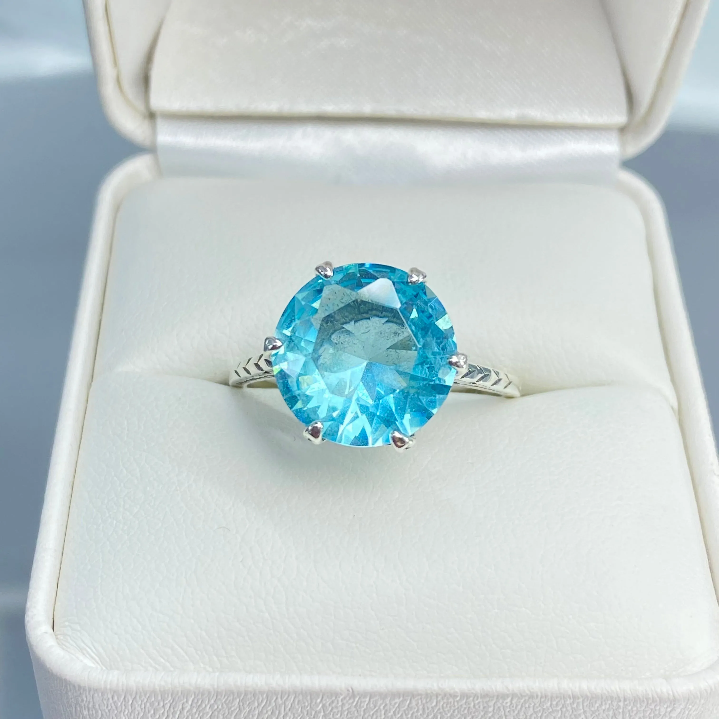Solitaire Ring, Size 6, Aquamarine Blue Classic Jewelry #D37 - Ready to Ship