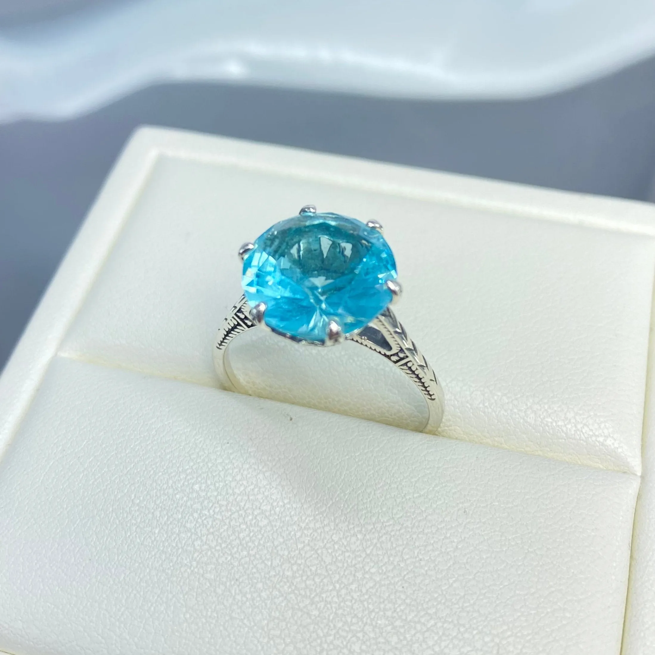 Solitaire Ring, Size 6, Aquamarine Blue Classic Jewelry #D37 - Ready to Ship