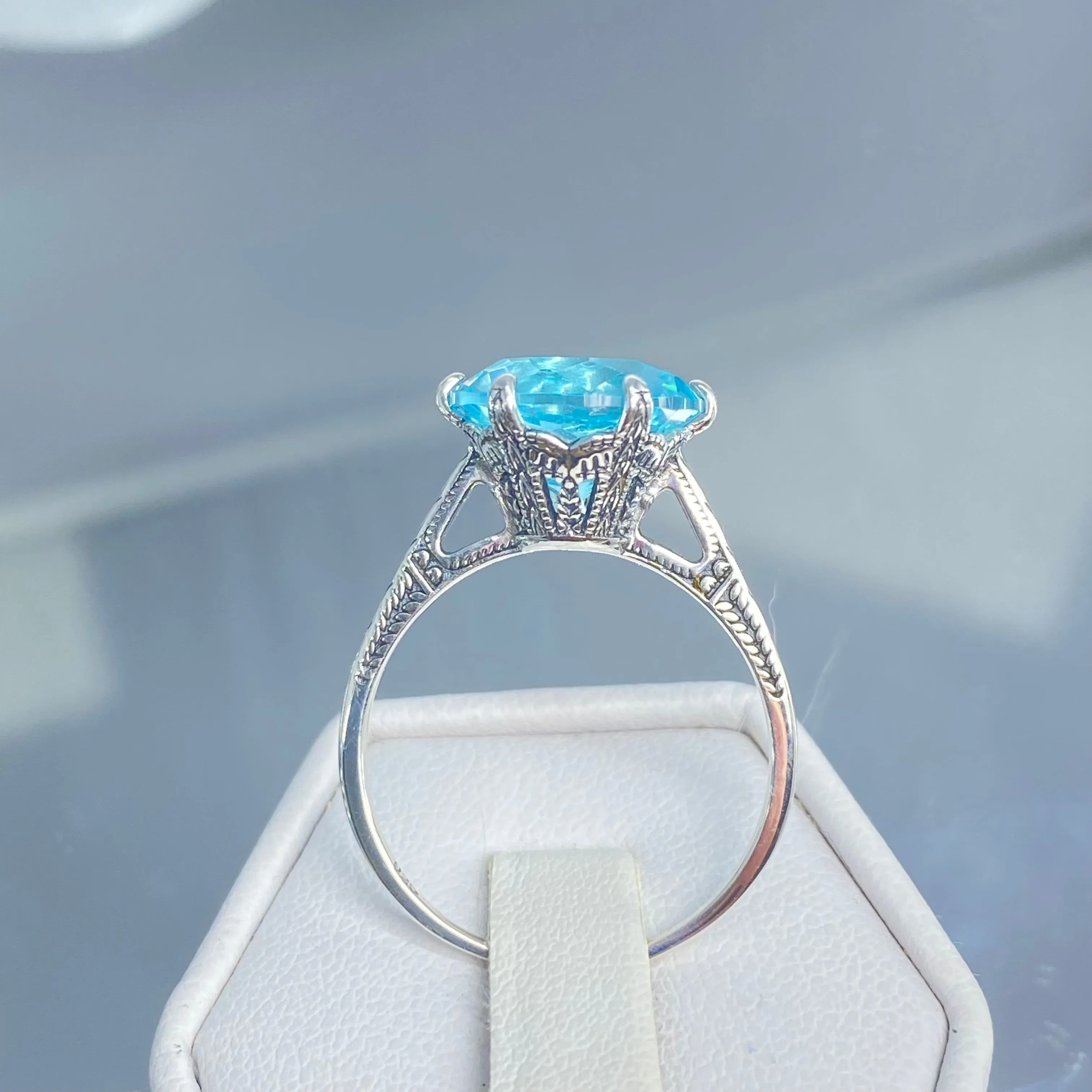 Solitaire Ring, Size 6, Aquamarine Blue Classic Jewelry #D37 - Ready to Ship