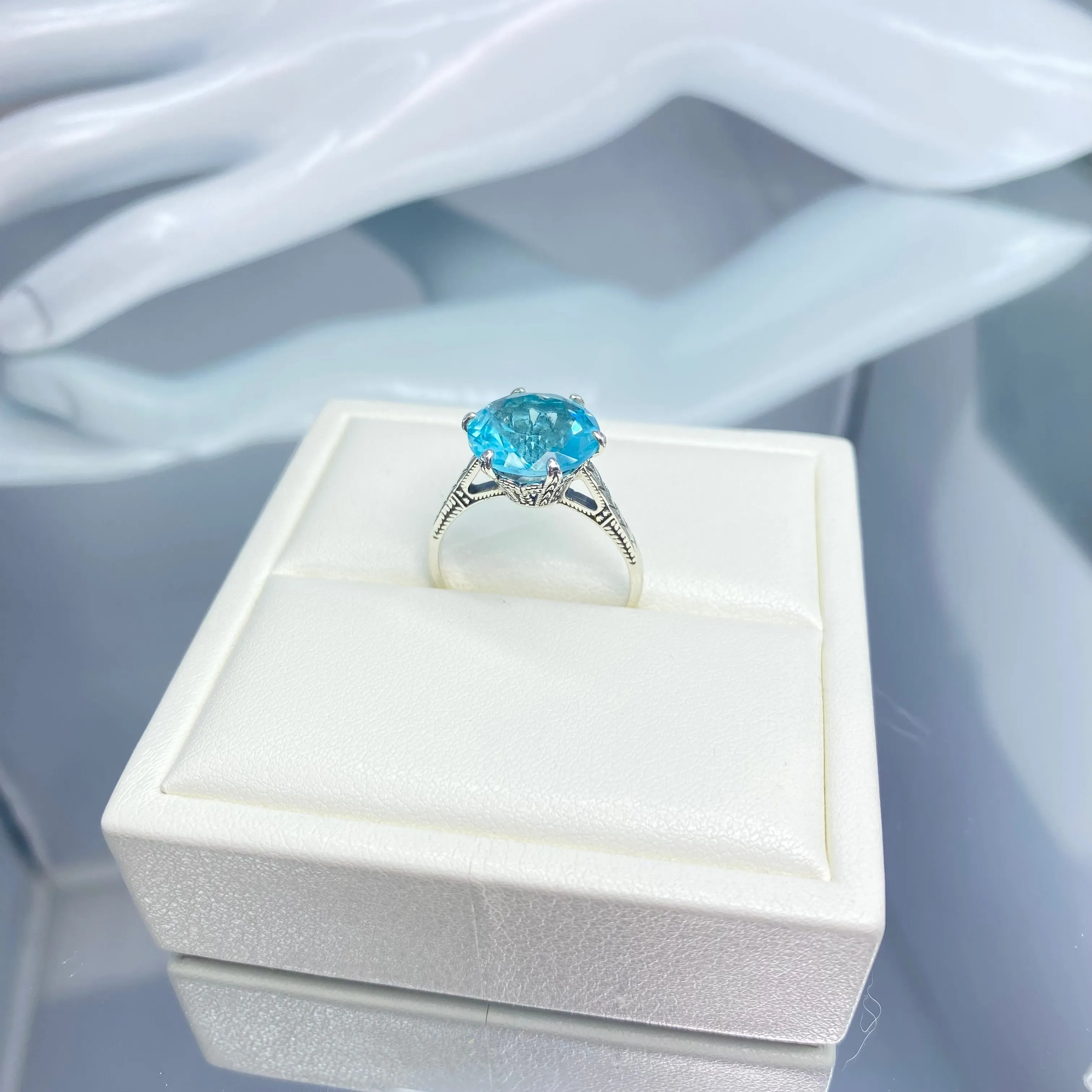 Solitaire Ring, Size 6, Aquamarine Blue Classic Jewelry #D37 - Ready to Ship