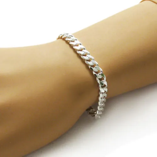 Sophisticated Sterling Silver Cuban Link Chain Bracelet - 7 Inch