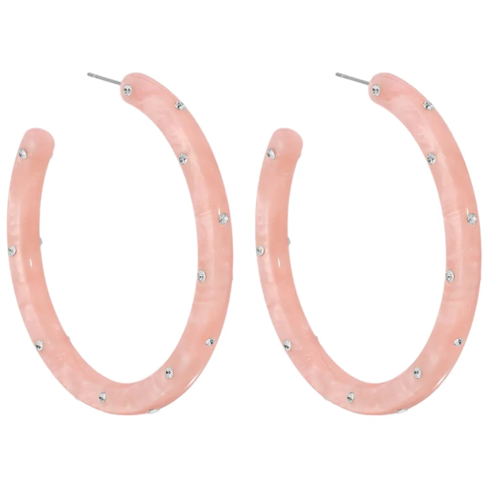 Splendid Iris Resin Rhinestone Hoop Earrings