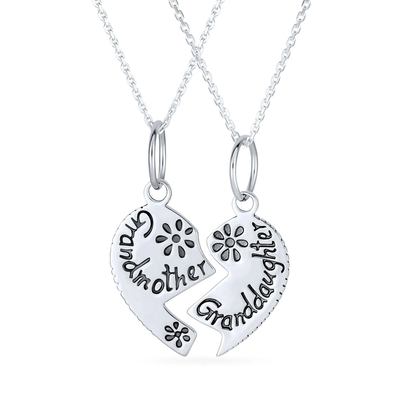 Split Heart Puzzle Pendant Necklace for Grandma & Granddaughter Sterling Silver