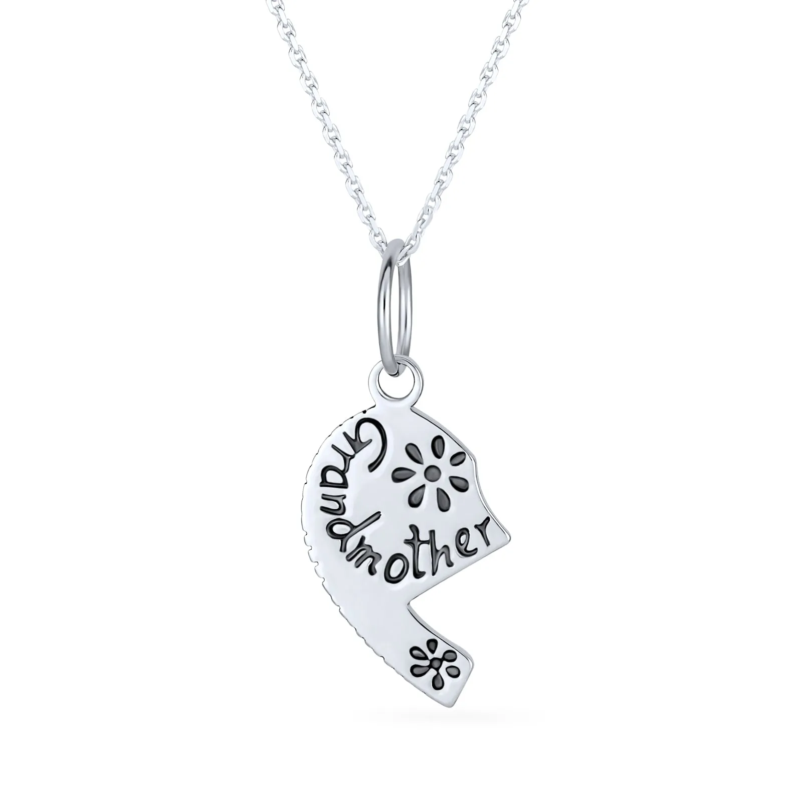 Split Heart Puzzle Pendant Necklace for Grandma & Granddaughter Sterling Silver