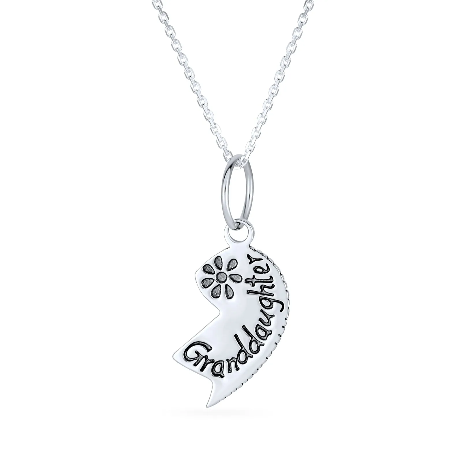 Split Heart Puzzle Pendant Necklace for Grandma & Granddaughter Sterling Silver