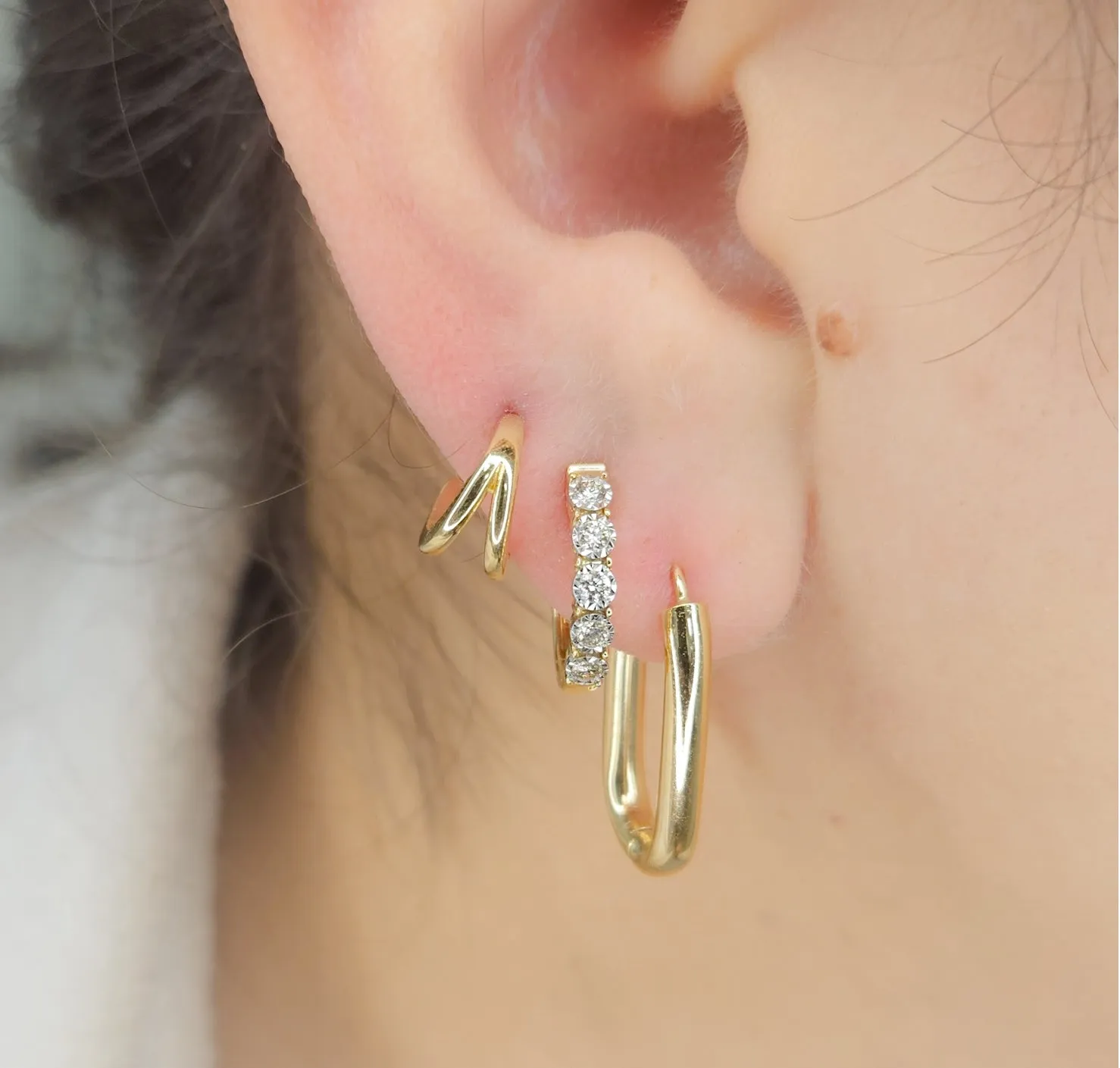 Split V Half Round Hoop Post Earrings