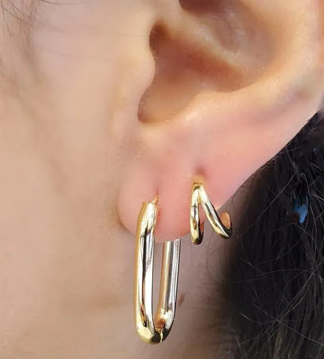 Split V Half Round Hoop Post Earrings