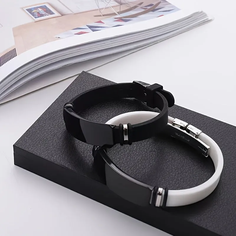 Sports Bracelet Silicone Titanium Steel Glossy Lettering Stainless Steel
