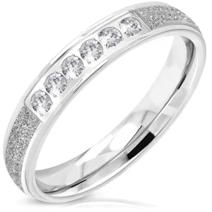 Stainless Steel Contemporary Sandblasted Cubic Zirconia Wedding Band Ring