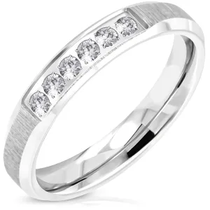Stainless Steel Contemporary Satin Finish Cubic Zirconia Wedding Band Ring