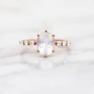 Stella Oval Solitaire Moonstone Ring with Moissanite