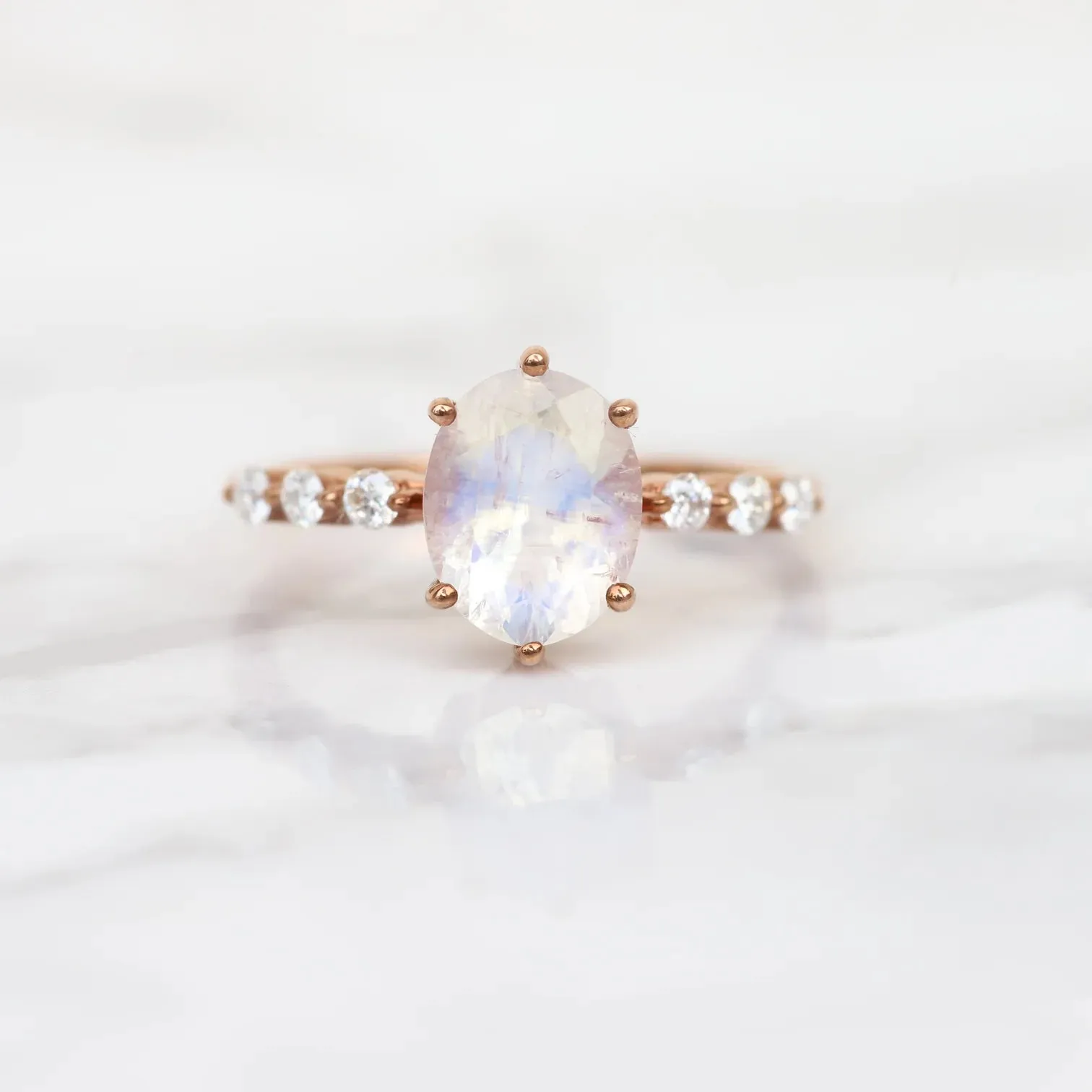 Stella Oval Solitaire Moonstone Ring with Moissanite