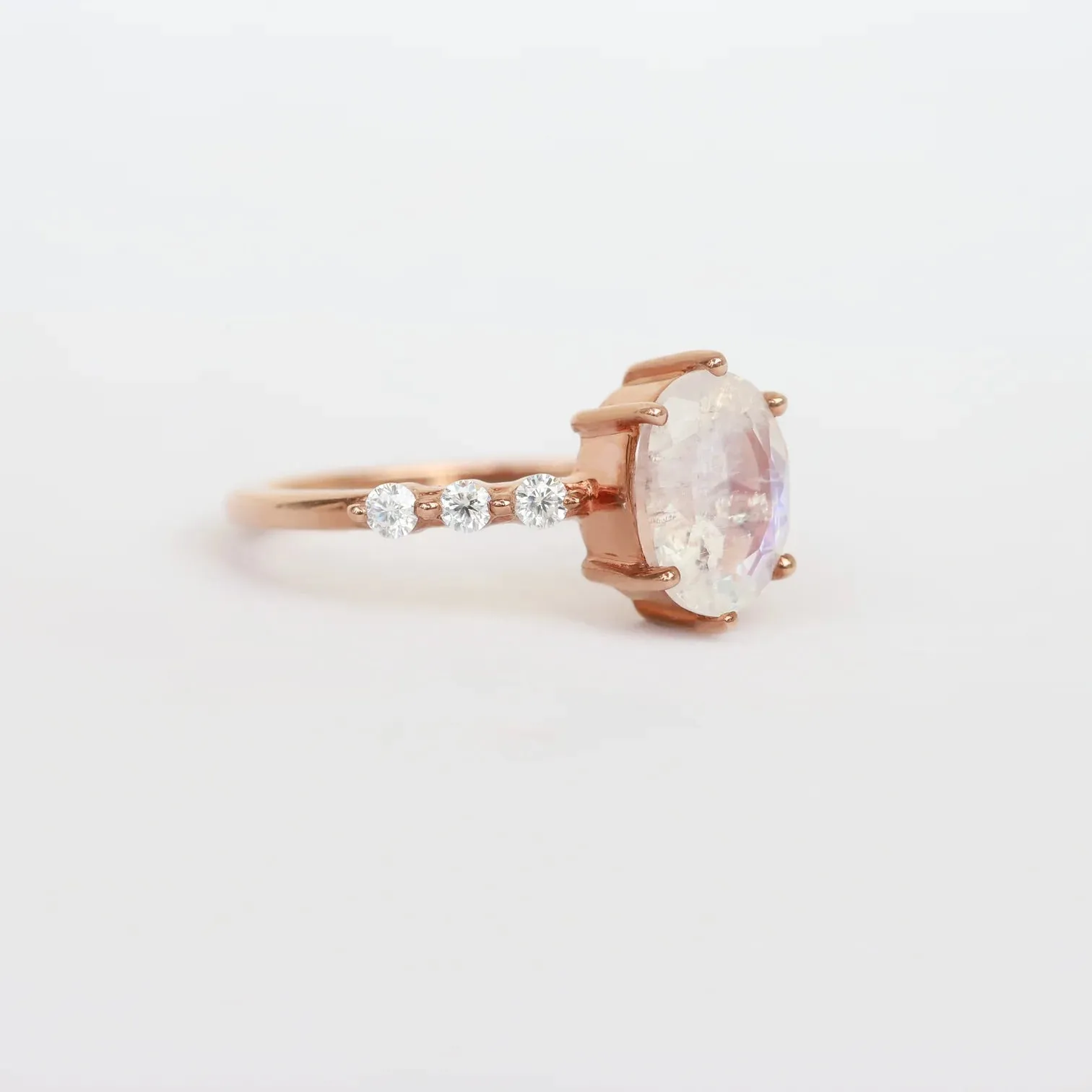 Stella Oval Solitaire Moonstone Ring with Moissanite