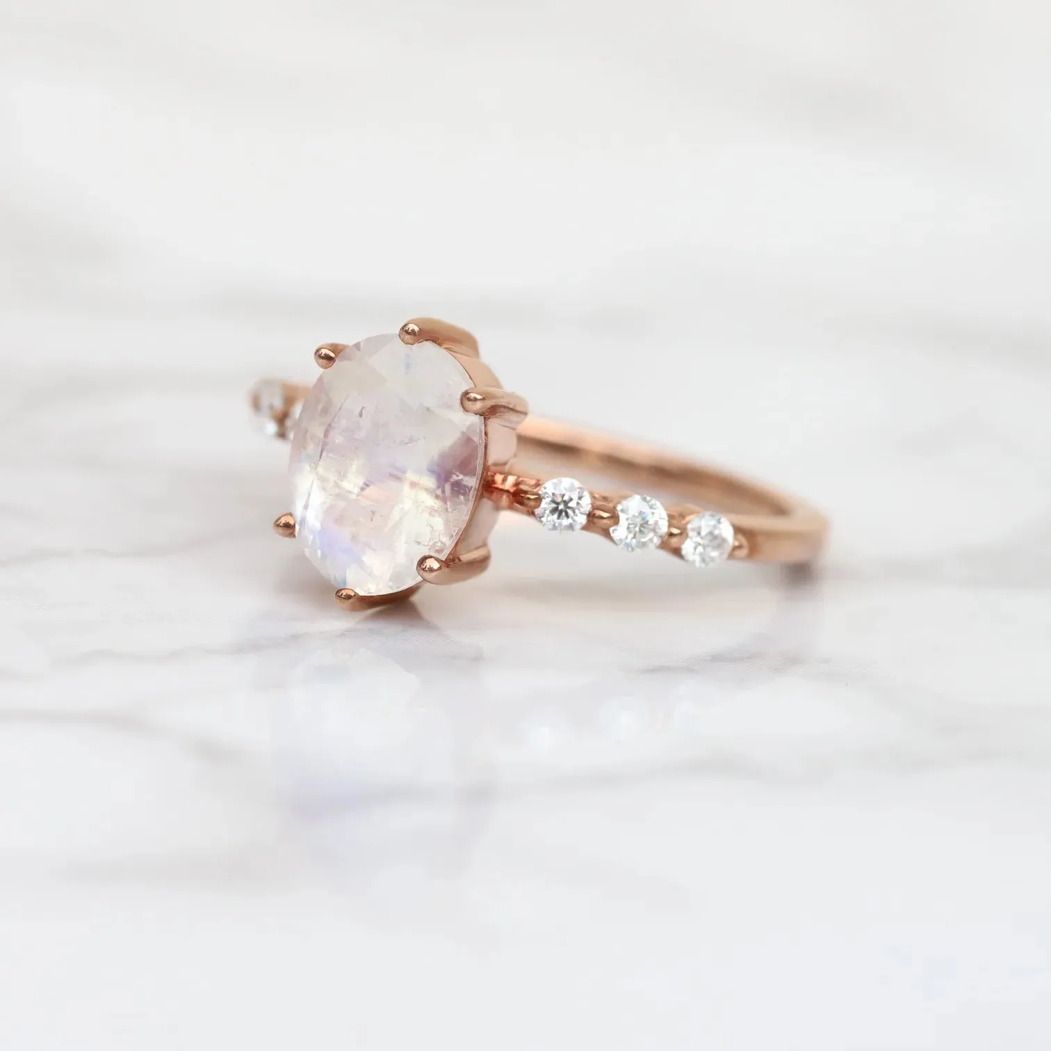Stella Oval Solitaire Moonstone Ring with Moissanite