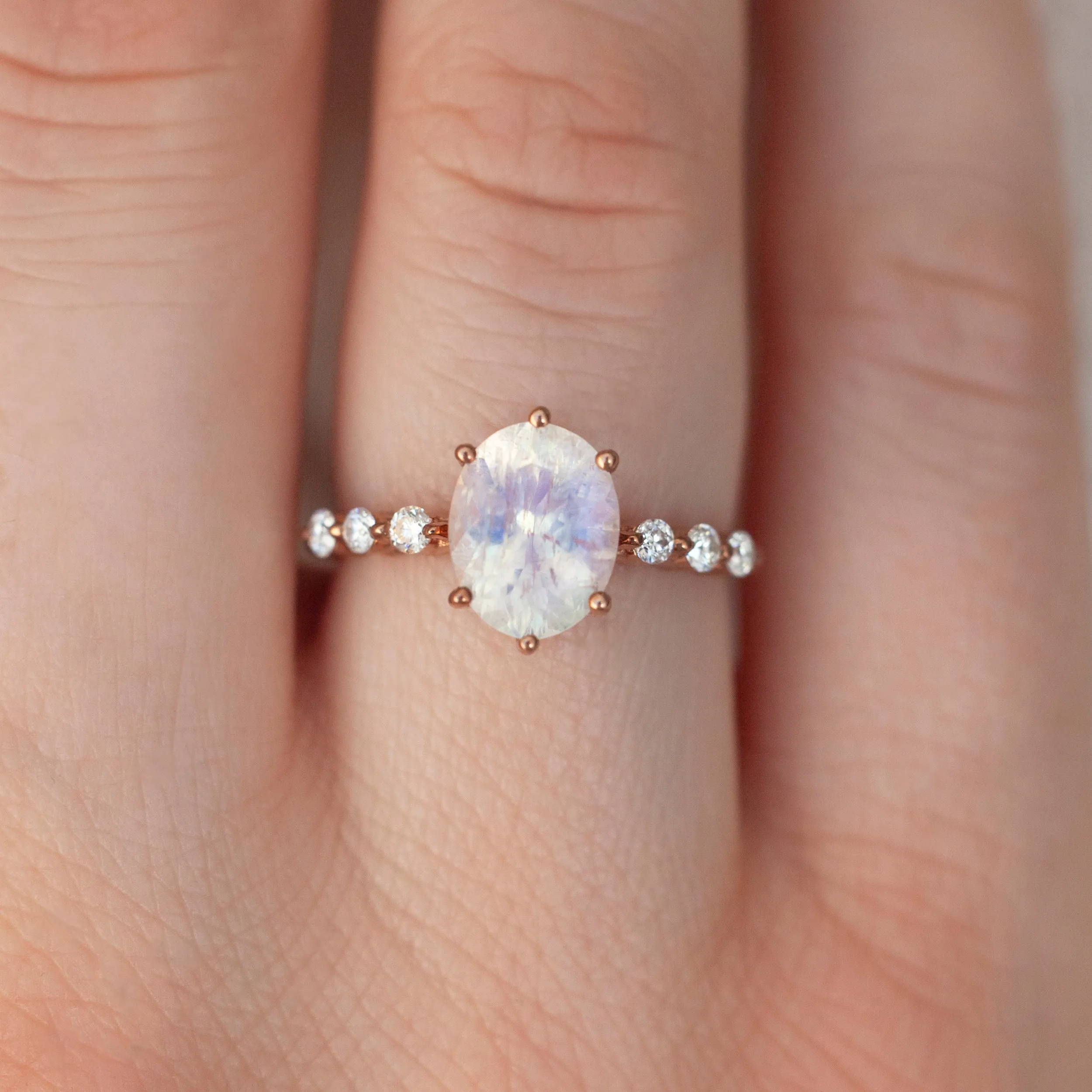 Stella Oval Solitaire Moonstone Ring with Moissanite