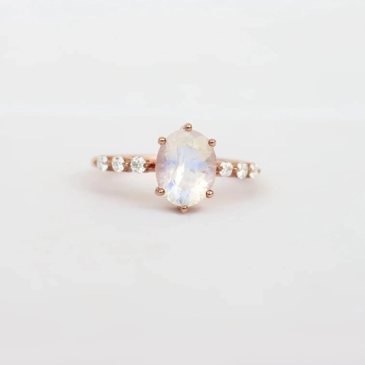Stella Oval Solitaire Moonstone Ring with Moissanite