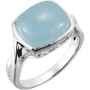 Sterling Silver 12x10mm Genuine Milky Aquamarine Ring, Size 7