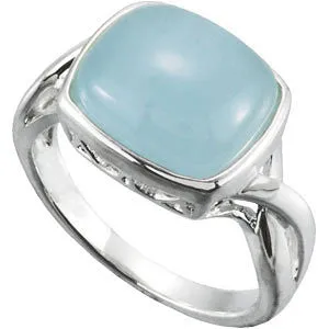 Sterling Silver 12x10mm Genuine Milky Aquamarine Ring, Size 7