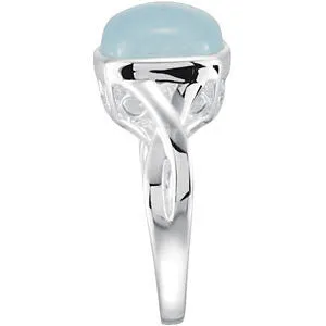 Sterling Silver 12x10mm Genuine Milky Aquamarine Ring, Size 7