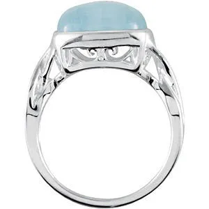 Sterling Silver 12x10mm Genuine Milky Aquamarine Ring, Size 7