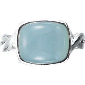 Sterling Silver 12x10mm Genuine Milky Aquamarine Ring, Size 7