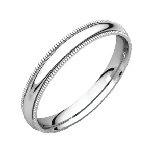 Sterling Silver 3mm Milgrain Comfort Fit Band, Size 10.5