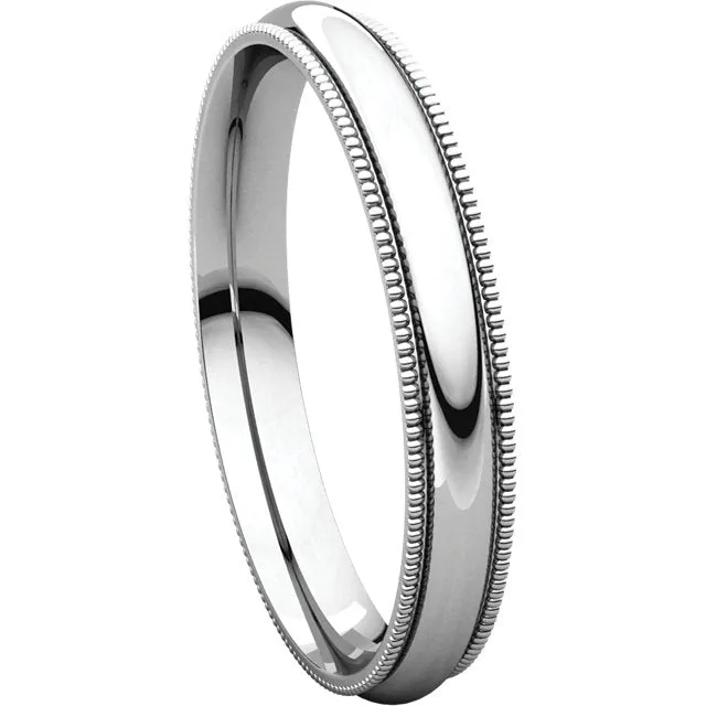 Sterling Silver 3mm Milgrain Comfort Fit Band, Size 10.5