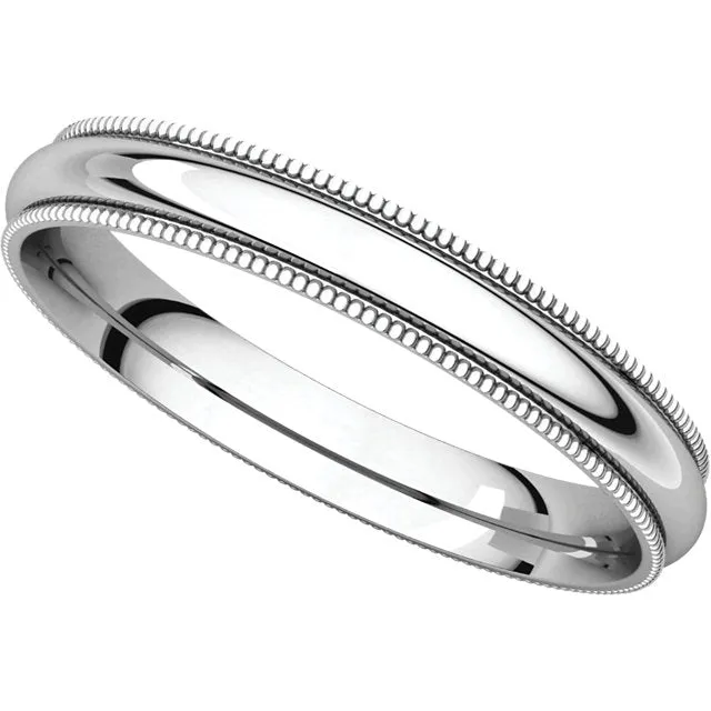 Sterling Silver 3mm Milgrain Comfort Fit Band, Size 10.5