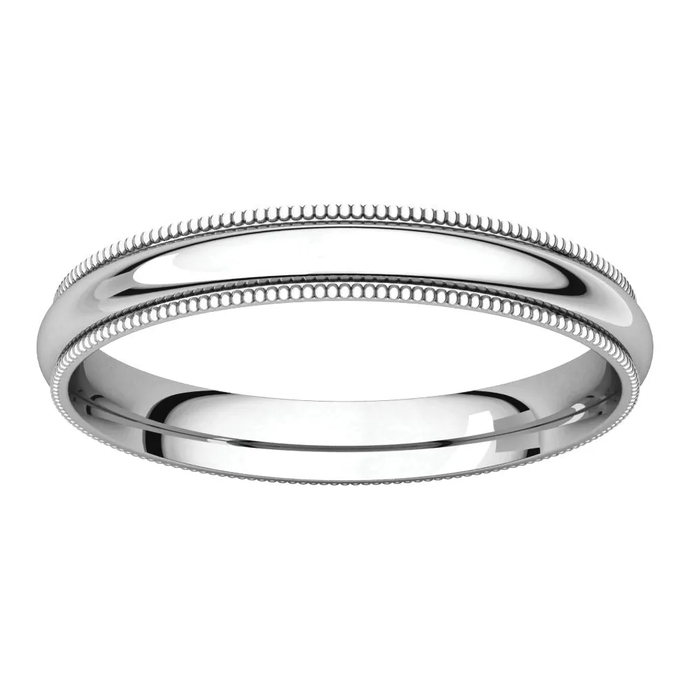 Sterling Silver 3mm Milgrain Comfort Fit Band, Size 10.5