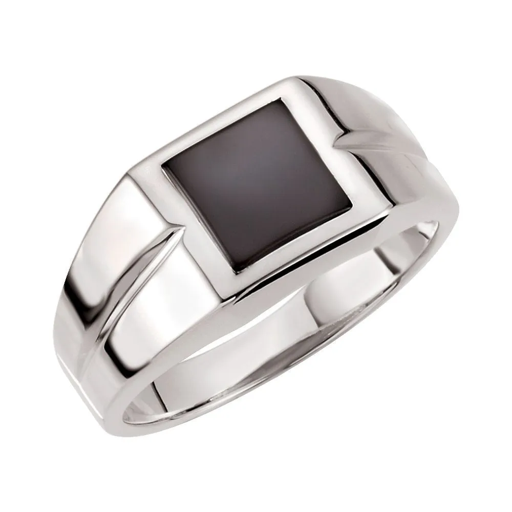 Sterling Silver 8mm Square Onyx Ring, Size 11