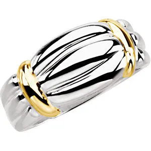Sterling Silver & 14k Yellow Gold Band , Size 7