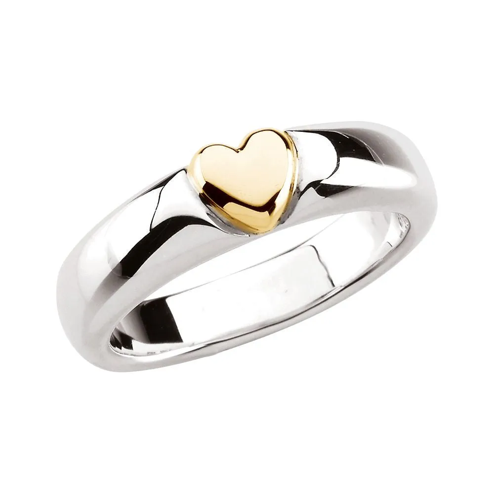Sterling Silver & 14k Yellow Gold Heart Ring, Size 6