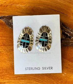 Sterling Silver Black Onyx and Opal Inlay Earrings STER031