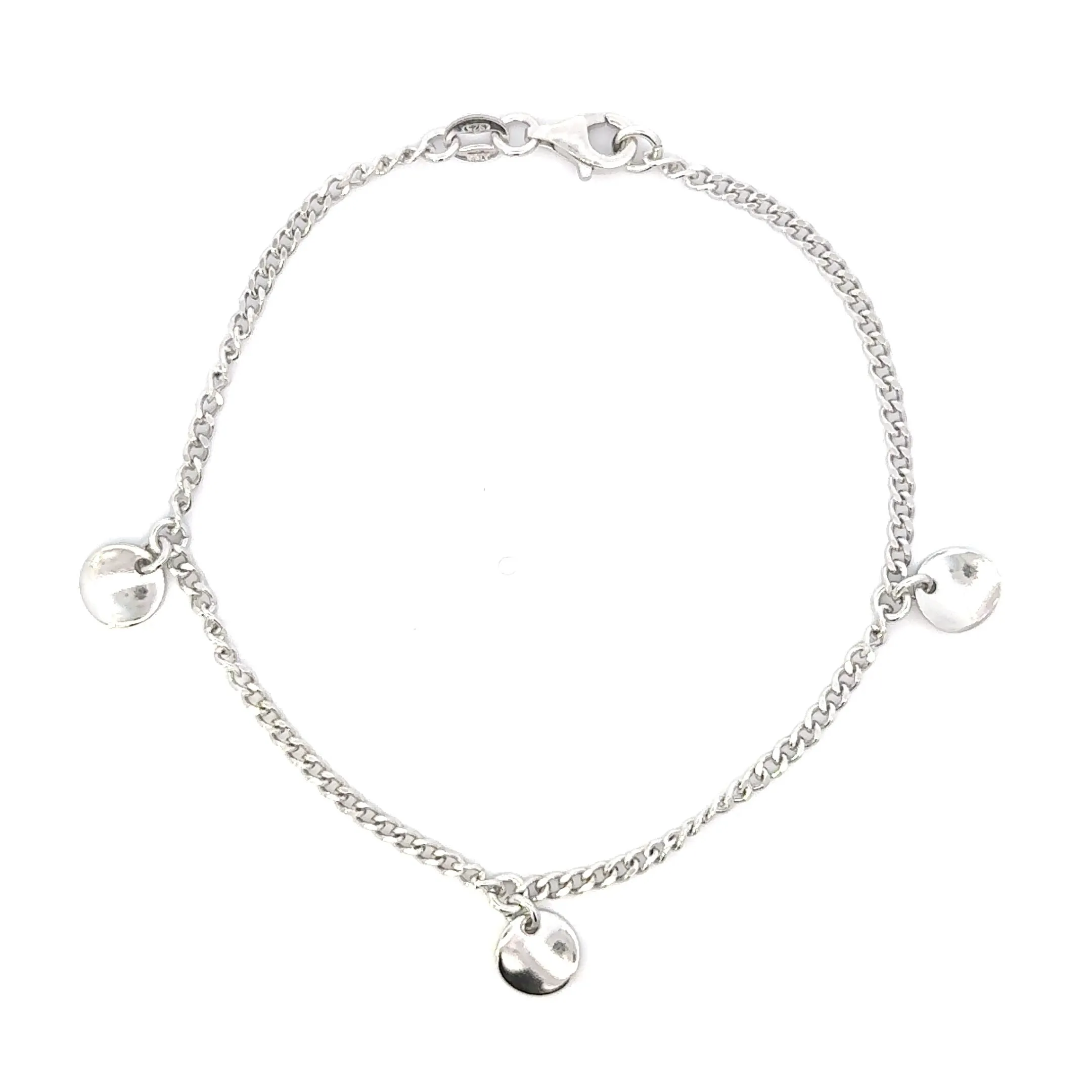 Sterling Silver Bracelet with Round Hanging Disc 19cm