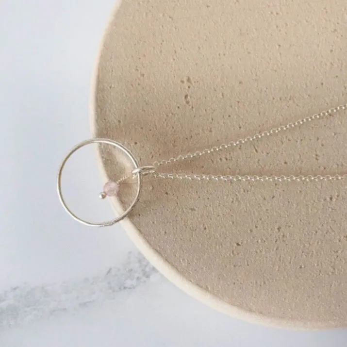 Sterling Silver Celestial Hoop Pendant with Rose Quartz