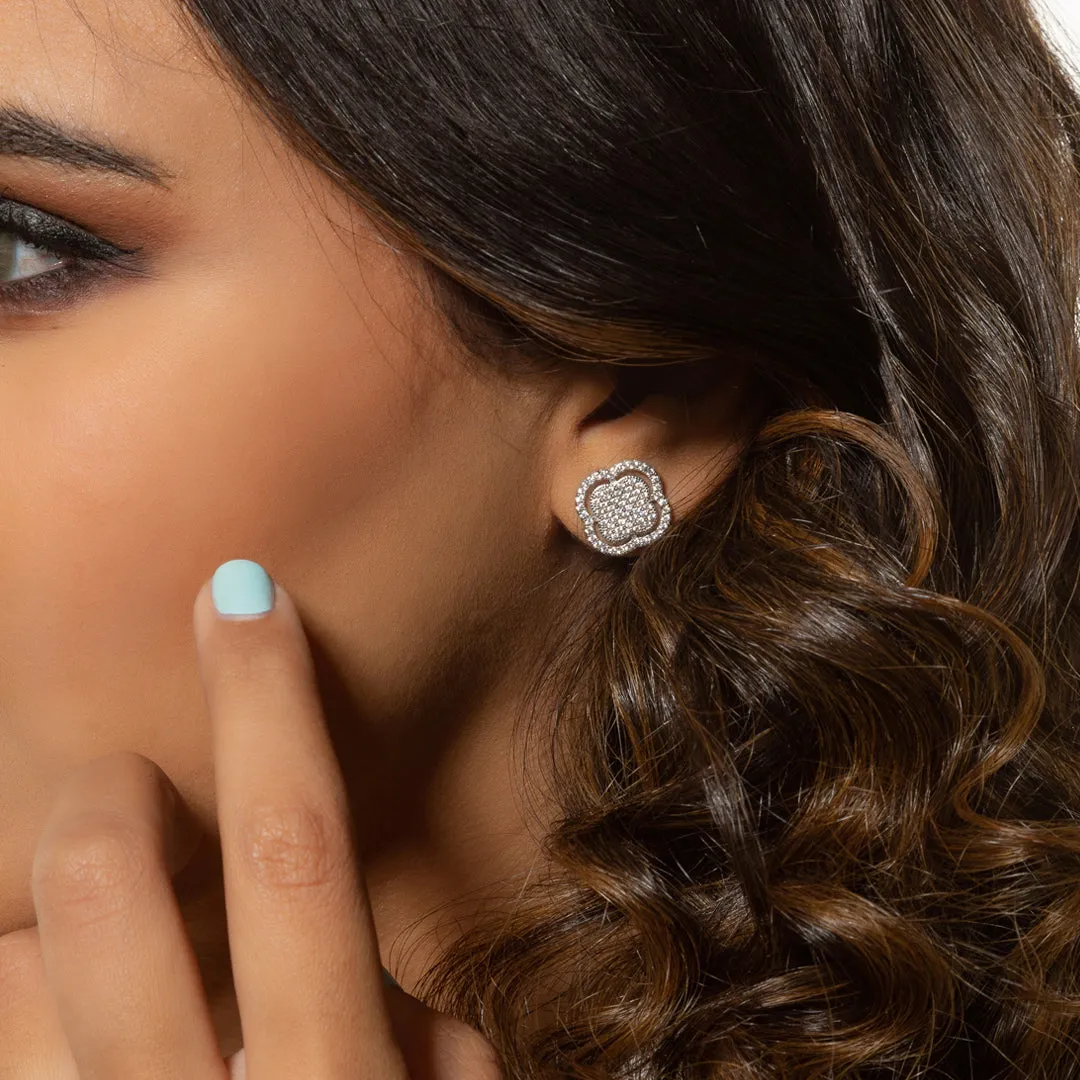 Sterling Silver Clover Halo Stud Earrings