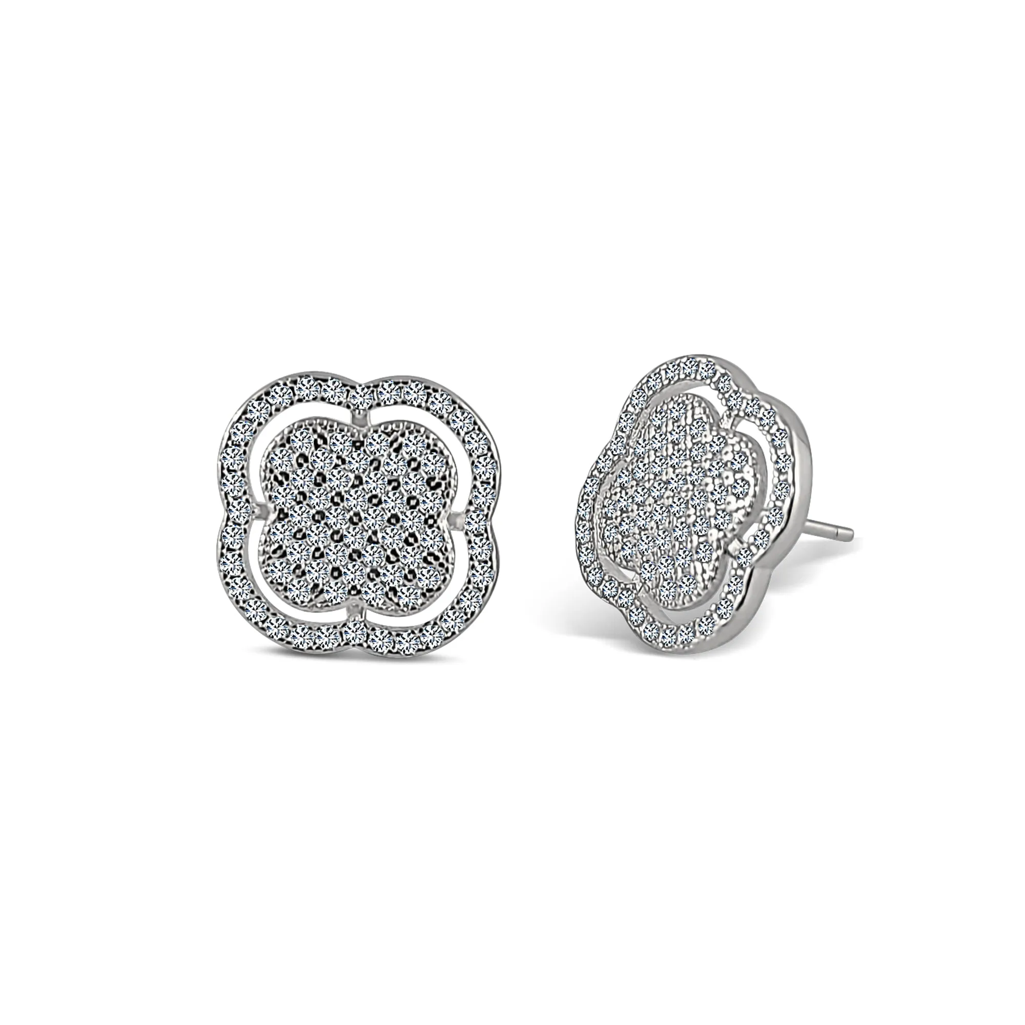 Sterling Silver Clover Halo Stud Earrings