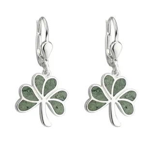 Sterling Silver Connemara Marble Shamrock Drop Earrings - S33593