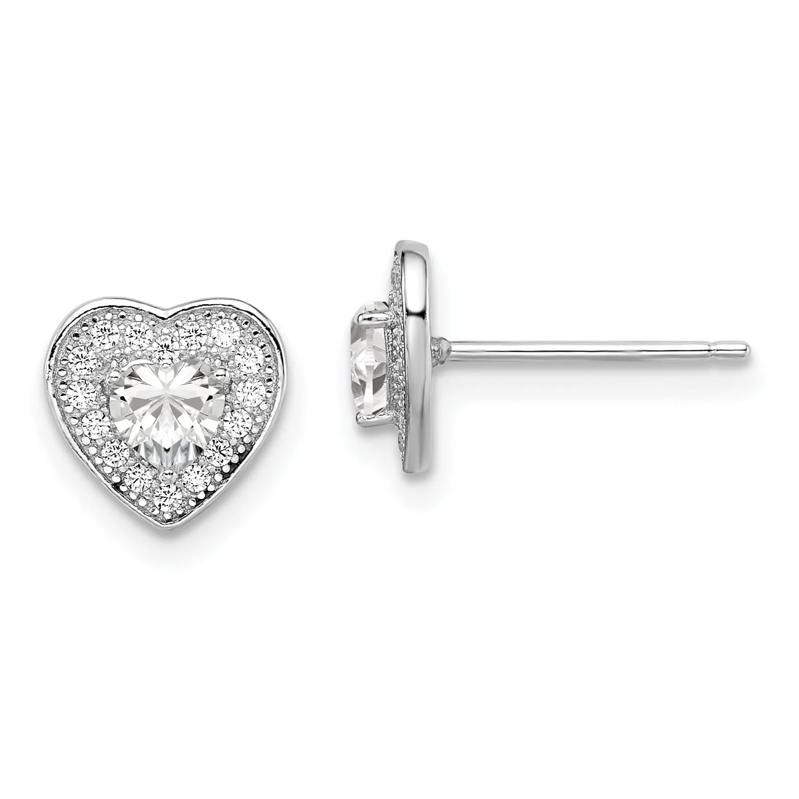 Sterling Silver Cubic Zirconia Heart Earrings