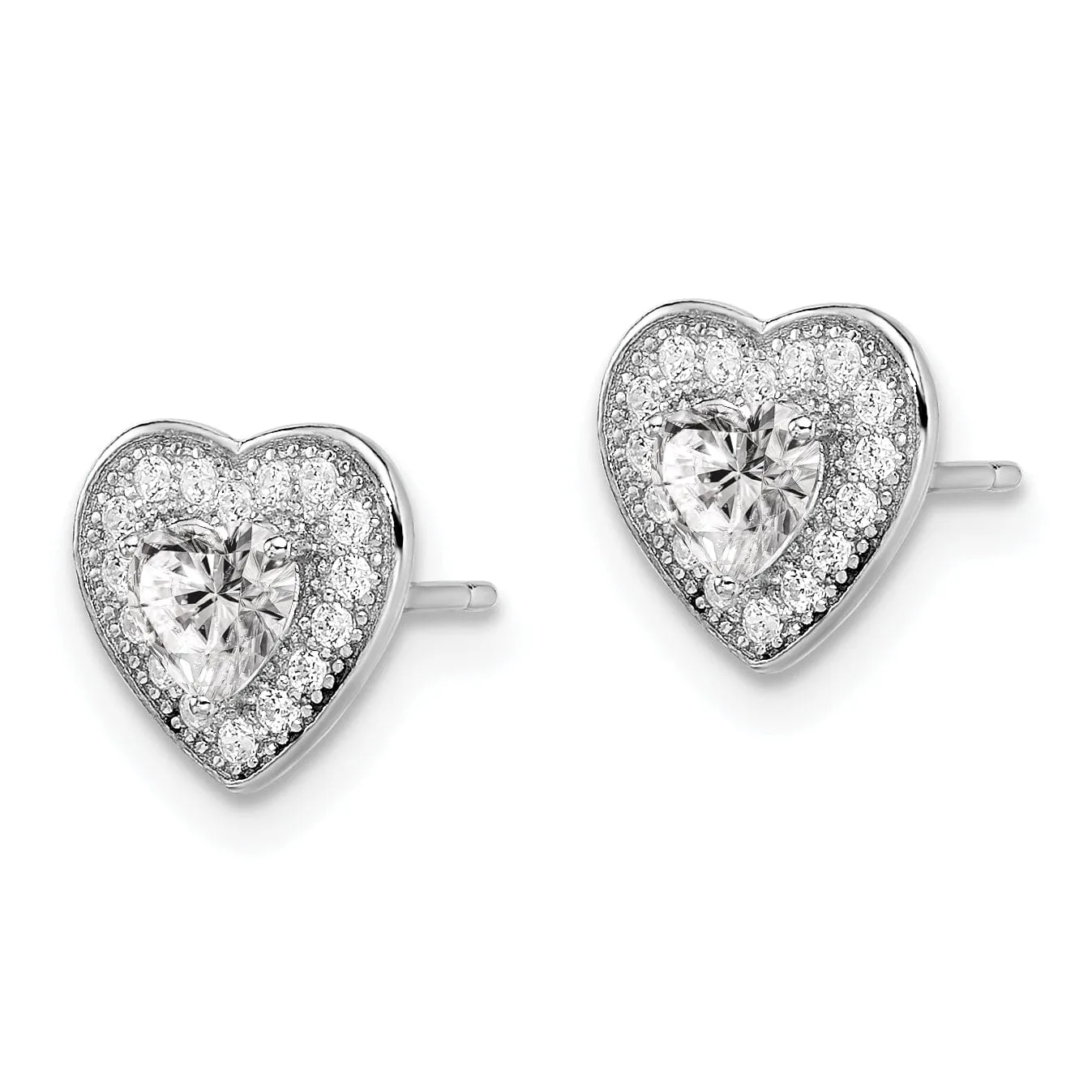 Sterling Silver Cubic Zirconia Heart Earrings