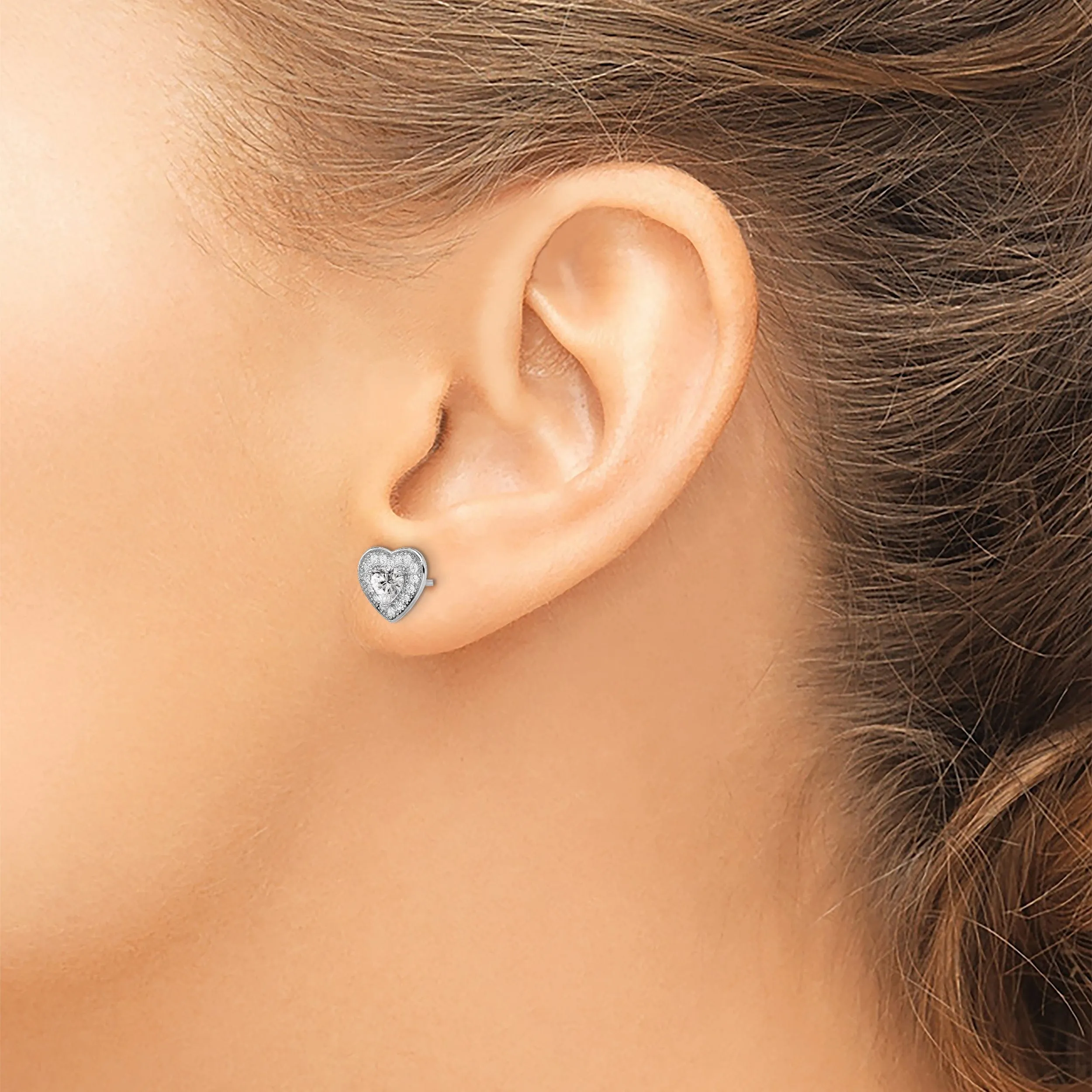 Sterling Silver Cubic Zirconia Heart Earrings