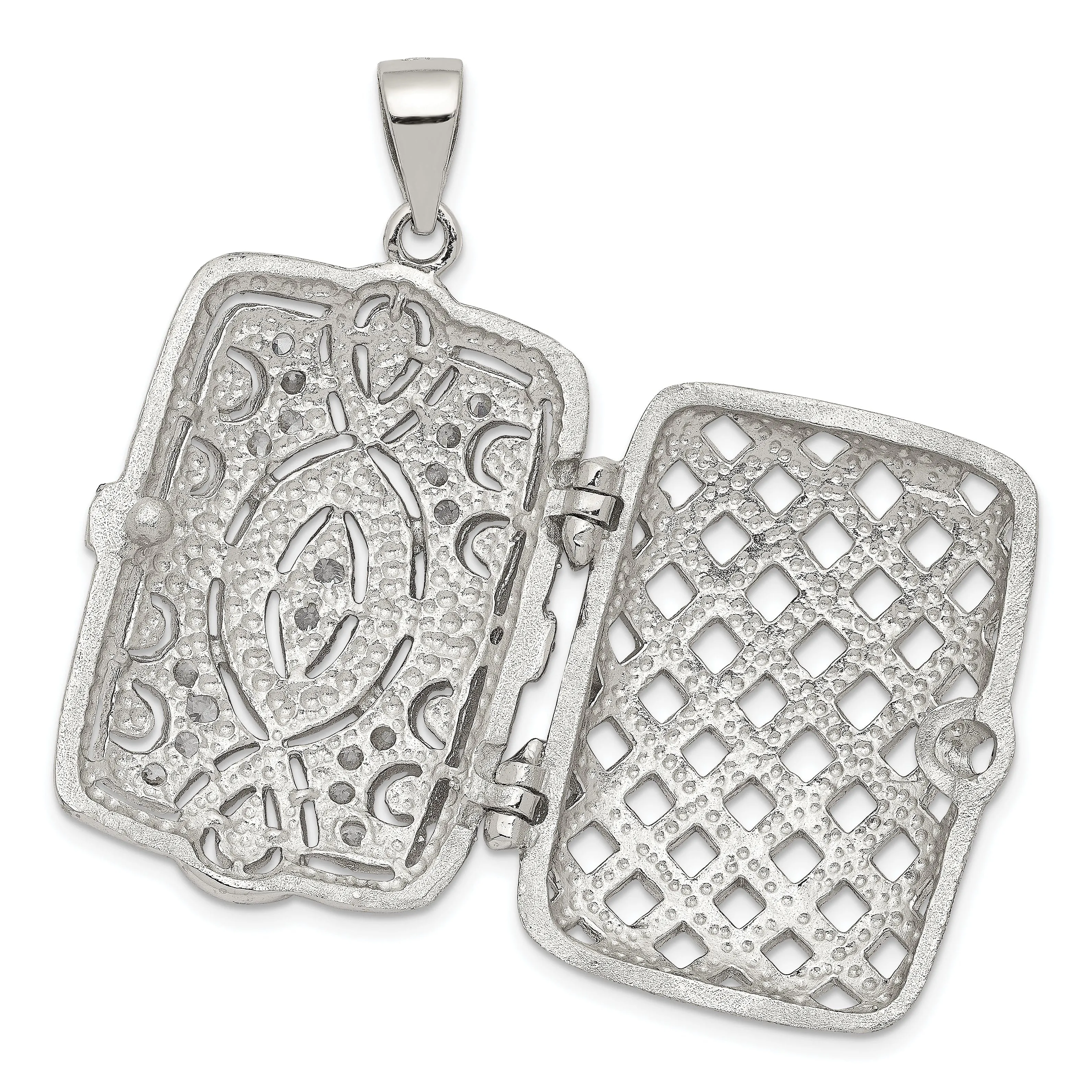 Sterling Silver CZ Oval Design Square Locket Pendant