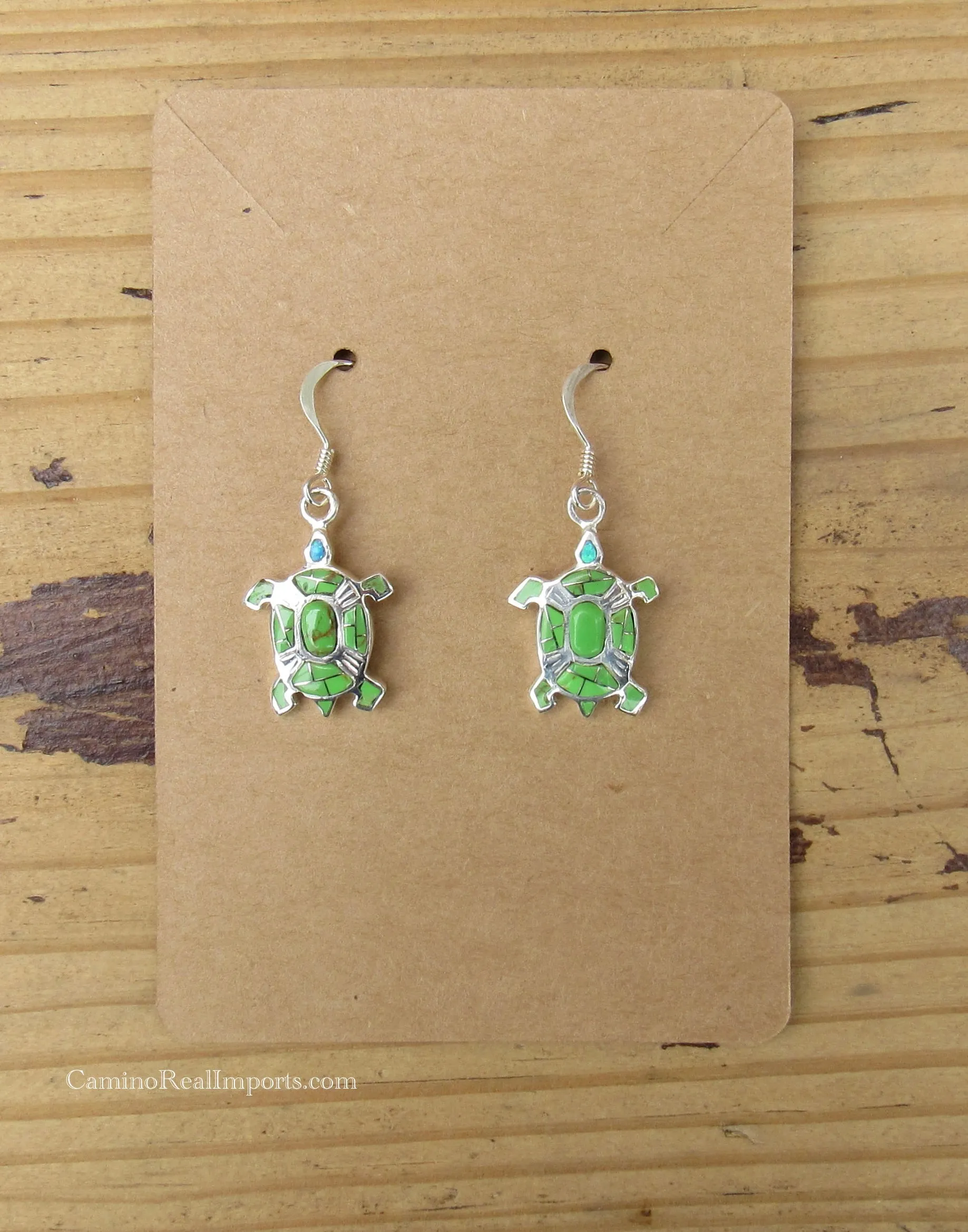 Sterling Silver Gaspite and Opal Inlay Turtle Earrings STER024